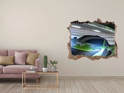 Zelfklevende 3D wandsticker illusie Sportwagen in actie