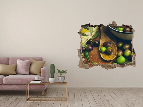 Zelfklevende 3D wandsticker illusie Olijven in de keuken