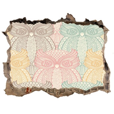 Dziura 3d fototapeta naklejka Skrzydlate sówki na tle kamienia