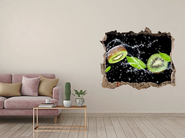 Wandsticker 3D gat met uitzicht Kiwi-fruitwaterval