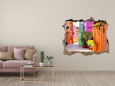 Zelfklevende muursticker 3D gat Een kleurrijke straat in Mexico
