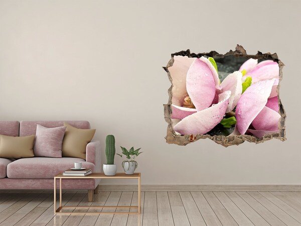 Zelfklevende muursticker 3D gat Magnoliabloemen door een gat in de muur