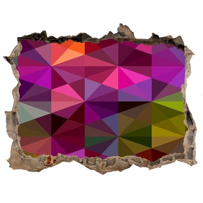 Wandsticker 3D doorkijk Kleurrijk glas-in-lood in het gat in de muur