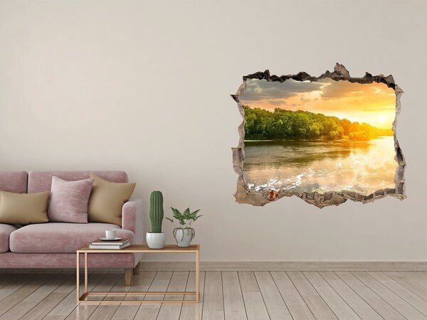 Wandsticker 3D doorkijk Zonsondergang boven de rivier