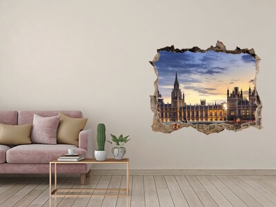 Wandsticker 3D gat met uitzicht Zonsondergang boven Londen