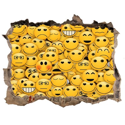 Wandsticker 3D doorkijk Lachende emoji's in een gat in de muur