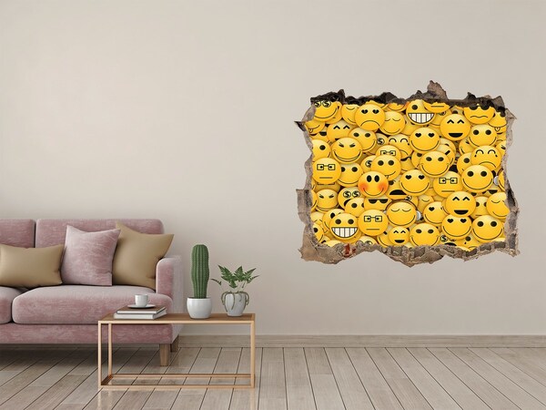 Wandsticker 3D doorkijk Lachende emoji's in een gat in de muur
