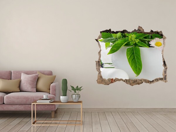 Zelfklevende 3D wandsticker illusie Groene begroeiing in de beschadigde muur