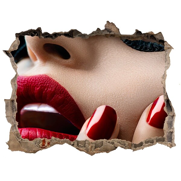 Zelfklevende 3D wandsticker illusie Sensuele vrouw met rode lippen