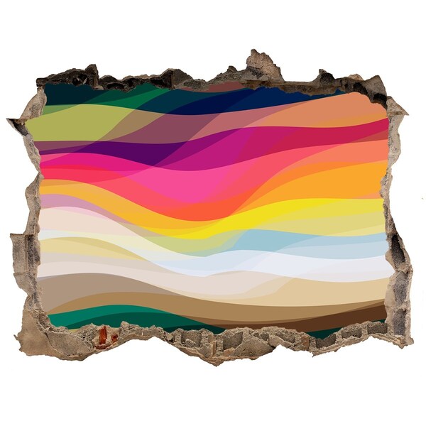 Wandsticker 3D doorkijk Kleurrijke golven op een betonnen achtergrond