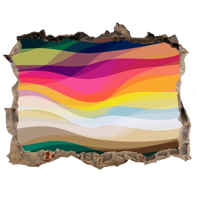 Wandsticker 3D doorkijk Kleurrijke golven op een betonnen achtergrond