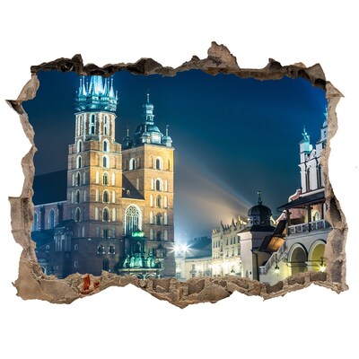 Zelfklevende 3D wandsticker illusie De nachtelijke hemel van Krakau