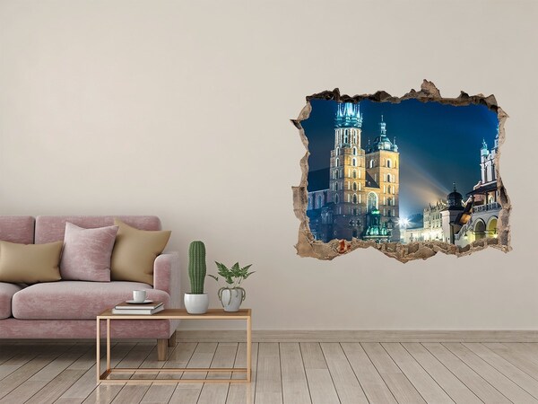 Zelfklevende 3D wandsticker illusie De nachtelijke hemel van Krakau