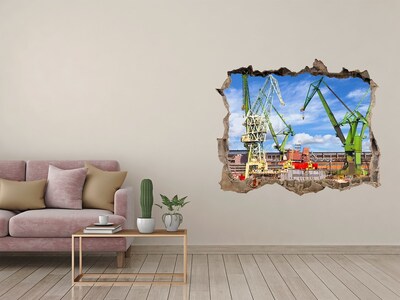 Wandsticker 3D doorkijk Industriële haven in actie