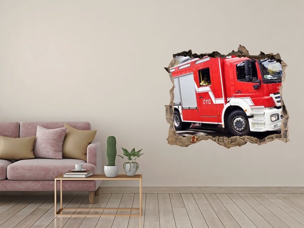 Zelfklevende 3D wandsticker illusie Brandweerwagen in actie