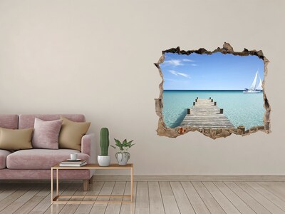 Zelfklevende muursticker 3D gat Pier boven de turquoise zee