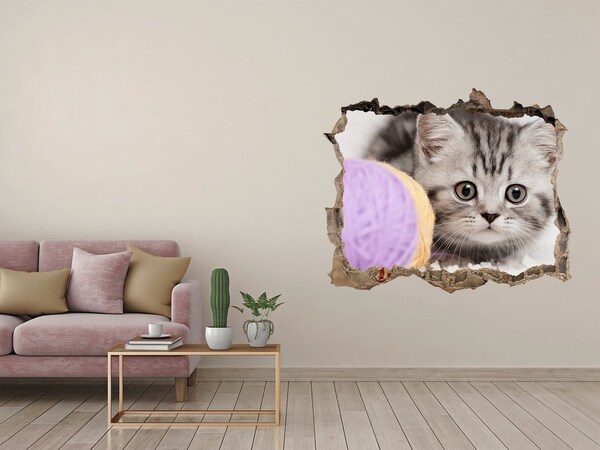 Wandsticker 3D doorkijk Het kitten achter de muur