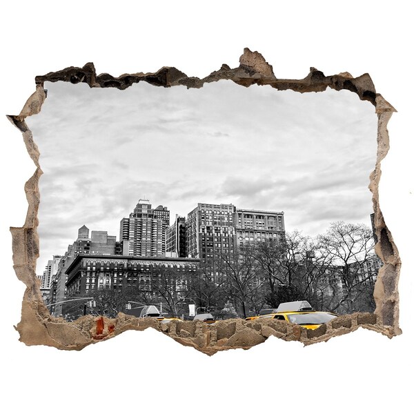 Foto zdjęcie dziura na ścianę Nowojorskie taksówki w miejskim krajobrazie