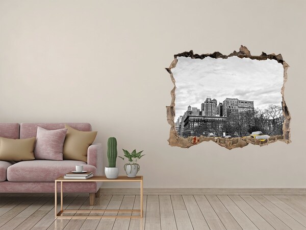 Wandsticker 3D gat met uitzicht Taxi's in het stedelijk landschap van New York City