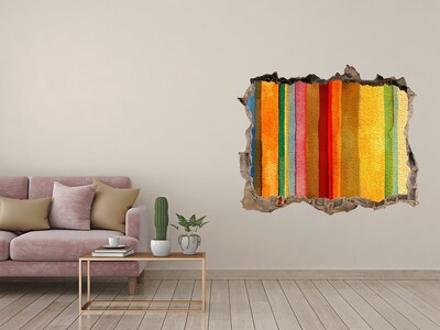 Dziura 3d fototapeta naklejka Kolorowe pasy w zniszczonej ścianie