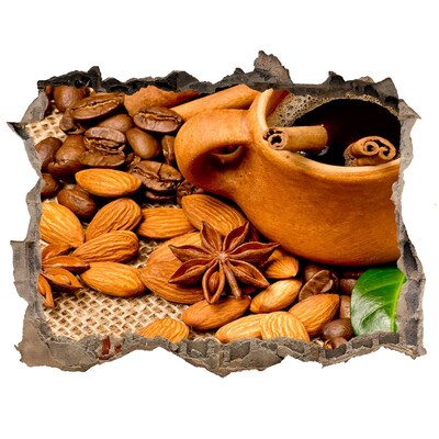 Naklejka 3D dziura na ścianę Kawa i przyprawy w rustykalnym stylu