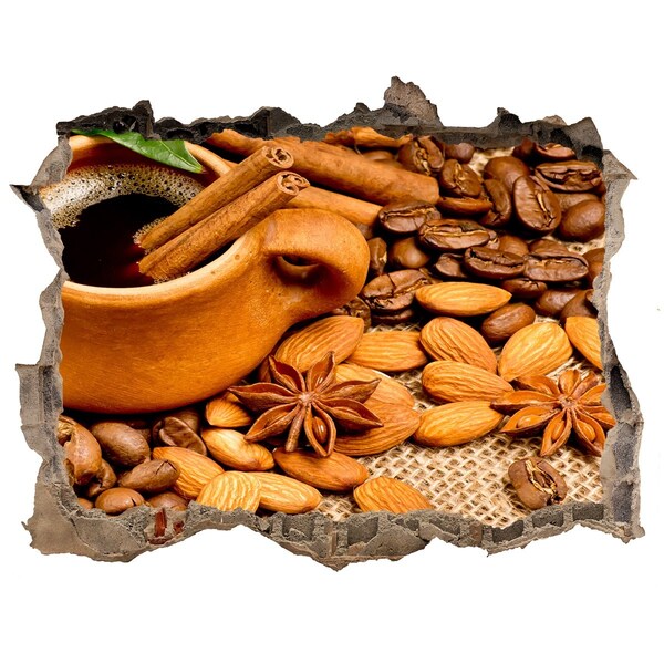 Naklejka 3D dziura na ścianę Kawowa uczta w dziurze w ścianie