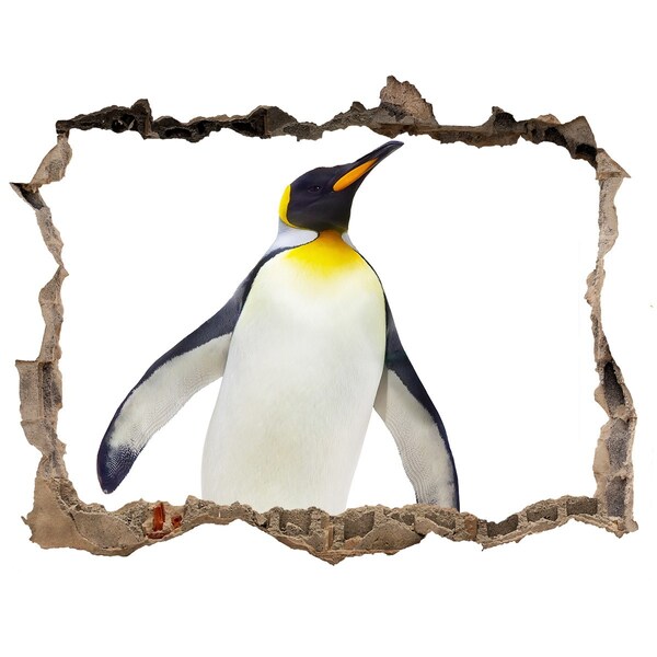 Wandsticker 3D doorkijk Pinguïn in een gat in de muur