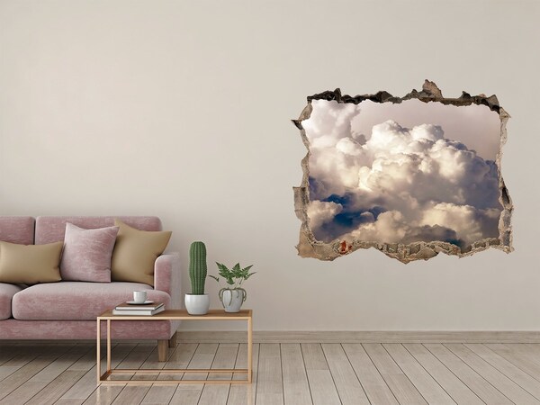 Zelfklevende 3D wandsticker illusie Wolken achter de muur