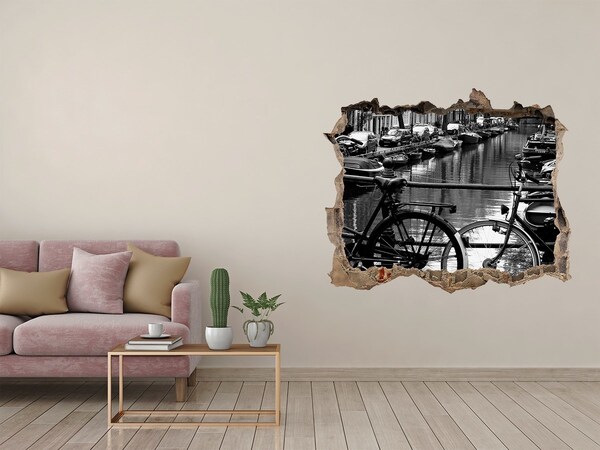 Wandsticker 3D gat met uitzicht Fietskanaal