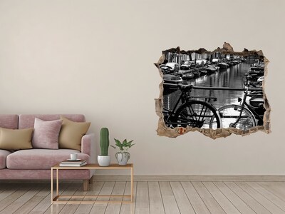 Wandsticker 3D gat met uitzicht Fietskanaal