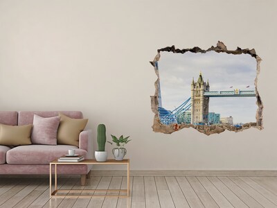 Wandsticker 3D gat met uitzicht De Tower of London gezien door een gat in de muur.