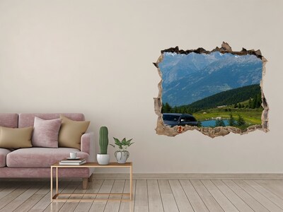 Zelfklevende 3D wandsticker illusie Berglandschap met een meer