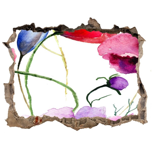 Naklejka 3D dziura na ścianę samoprzylepna Kwiatowy pejzaż przez dziurę w ścianie