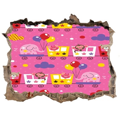 Wandsticker 3D doorkijk Kleurrijke trein met ballonnen