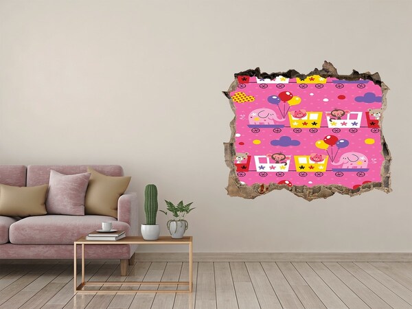 Wandsticker 3D doorkijk Kleurrijke trein met ballonnen