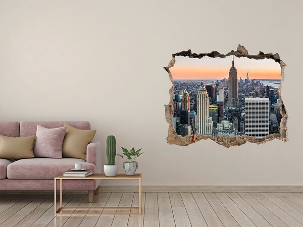Wandsticker 3D doorkijk New York bij zonsondergang