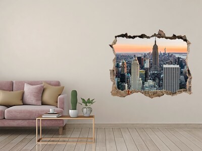 Wandsticker 3D doorkijk New York bij zonsondergang