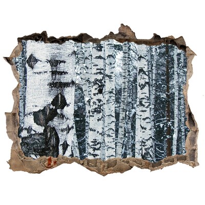 Wandsticker 3D gat met uitzicht Winterberkenbos