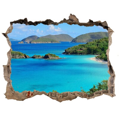Wandsticker 3D doorkijk Tropische baai met turquoise water