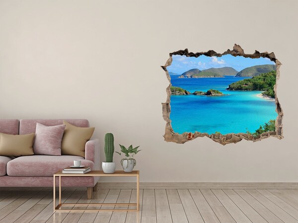 Wandsticker 3D doorkijk Tropische baai met turquoise water