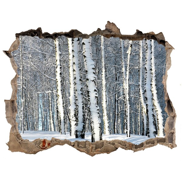Zelfklevende muursticker 3D gat Winterbos in het wit