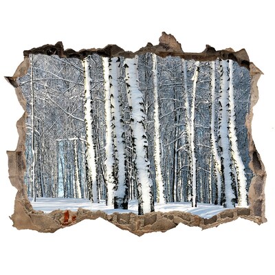 Zelfklevende muursticker 3D gat Winterbos in het wit