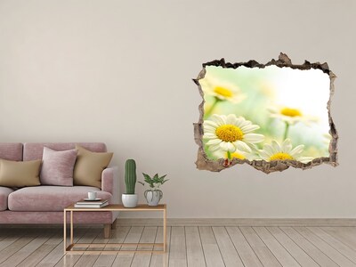 Wandsticker 3D gat met uitzicht Een bloemenparadijs achter de muur.