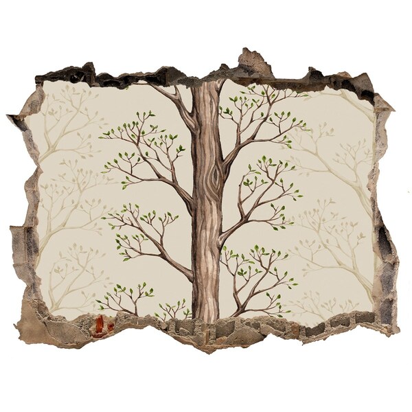 Zelfklevende 3D wandsticker illusie Kapotte muur met een boom