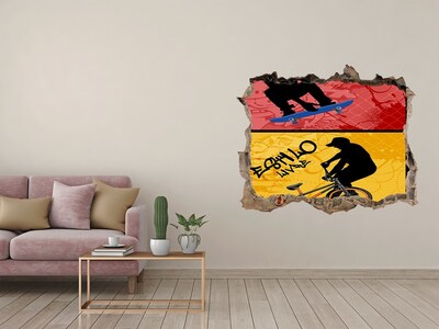 Wandsticker 3D gat met uitzicht Skateboarden in actie