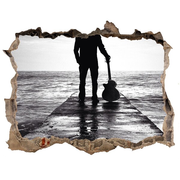 Zelfklevende 3D wandsticker illusie Muzikant op de pier