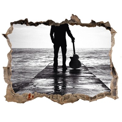 Zelfklevende 3D wandsticker illusie Muzikant op de pier