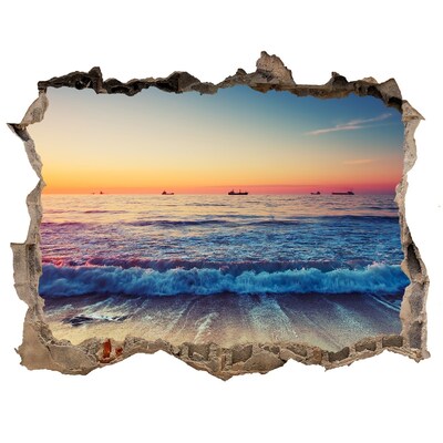 Wandsticker 3D doorkijk Zonsondergang boven de zee