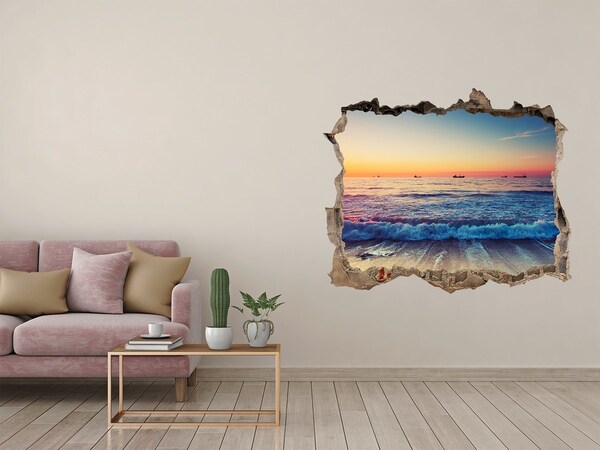 Wandsticker 3D doorkijk Zonsondergang boven de zee