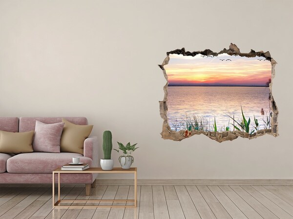 Wandsticker 3D doorkijk Zonsondergang boven het meer